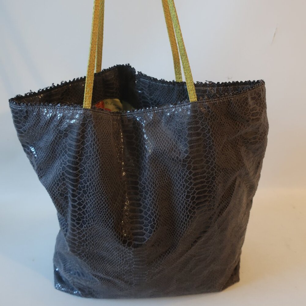 Womens Carlos Falchi Gray Yellow Python Print Fat… - image 1